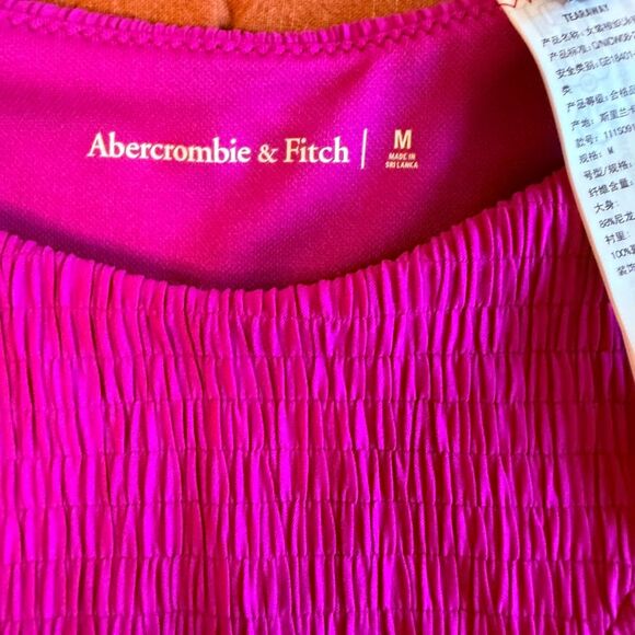 Abercrombie & Fitch Cheeky Smocked Bikini Bottom in Fuchsia Pink size M NWT - Picture 6 of 12